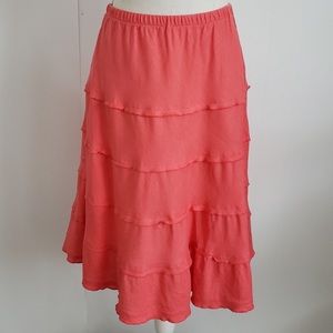 Soft Surroundings tiered coral linen skirt EUC